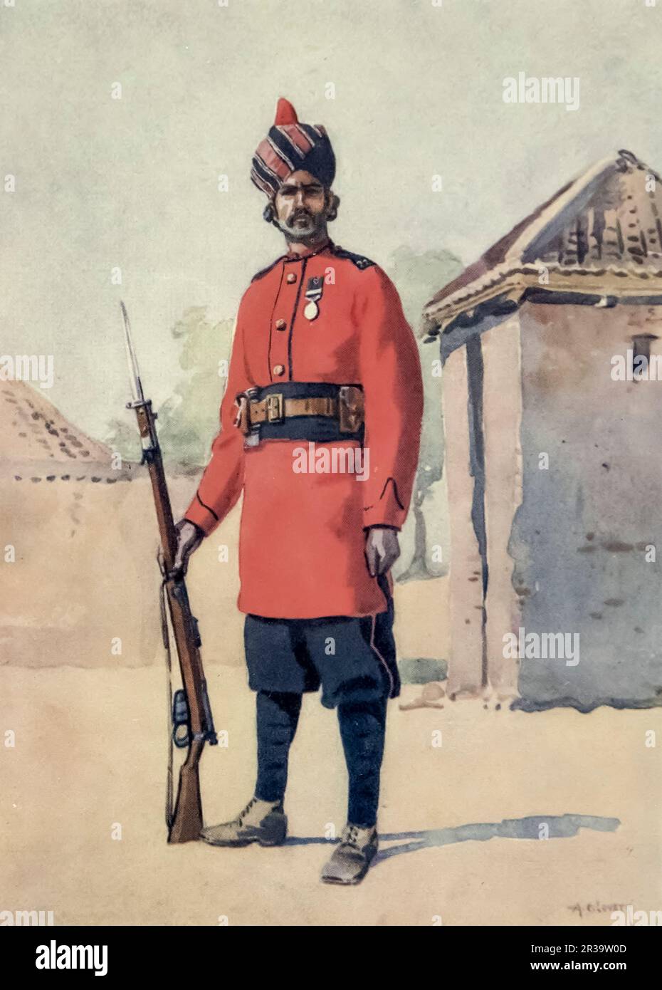 Punjabi Muslim Sepoy of 22nd Punjabis (now 7th Battalion The Punjab Regiment, Pakistan Army). painted by Major Alfred Crowdy Lovett, (1862-1919) from the book ' The armies of India ' by Major George Fletcher MacMunn, (1869-1952) Publication date 1911 Publisher London, Adam and Charles Black Stock Photo