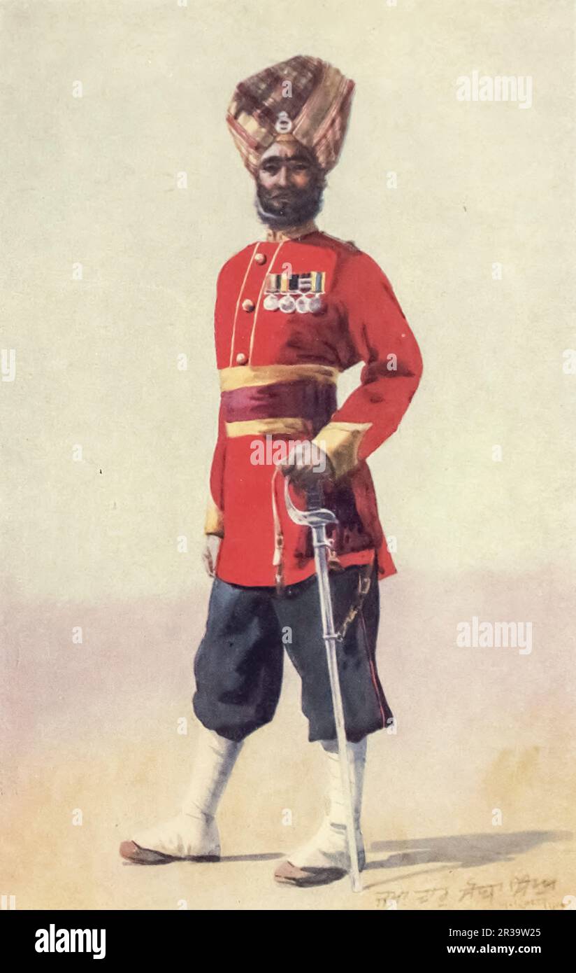 35th Sikhs Subadar (Subidar) painted by Major Alfred Crowdy Lovett, (1862-1919) from the book ' The armies of India ' by Major George Fletcher MacMunn, (1869-1952) Publication date 1911 Publisher London, Adam and Charles Black Stock Photo