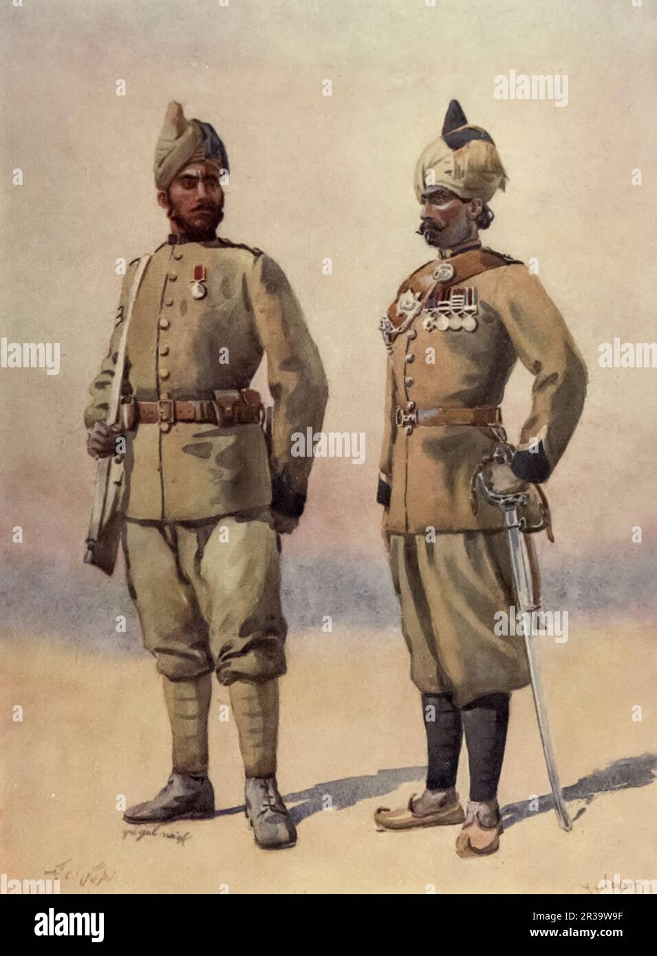 Frontier Force. 57th Wilde's Rifles. 53rde Sikhs (Subadar / Sagri Khattak). painted by Major Alfred Crowdy Lovett, (1862-1919) from the book ' The armies of India ' by Major George Fletcher MacMunn, (1869-1952) Publication date 1911 Publisher London, Adam and Charles Black Stock Photo