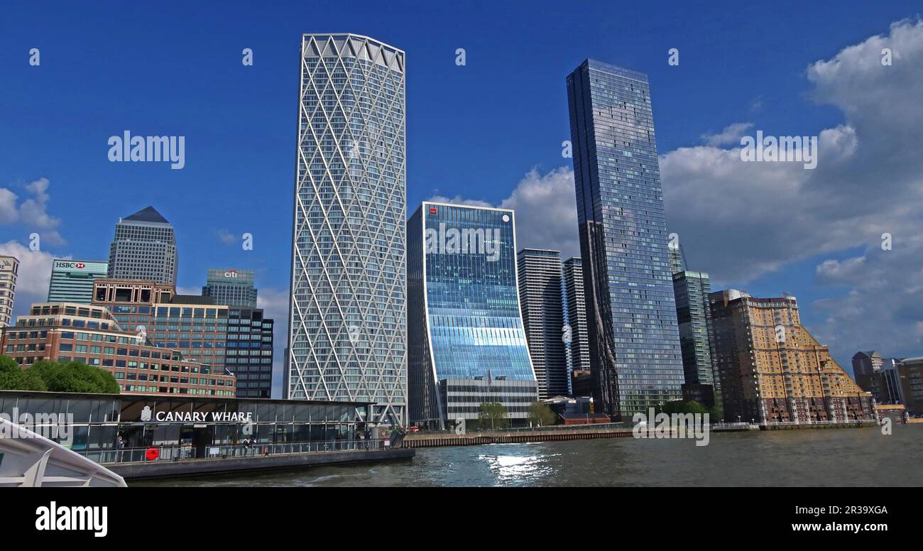 Canary Wharf financial centre waterfront, Tower Hamlets council, east London, England, UK, E14 3QS Stock Photo