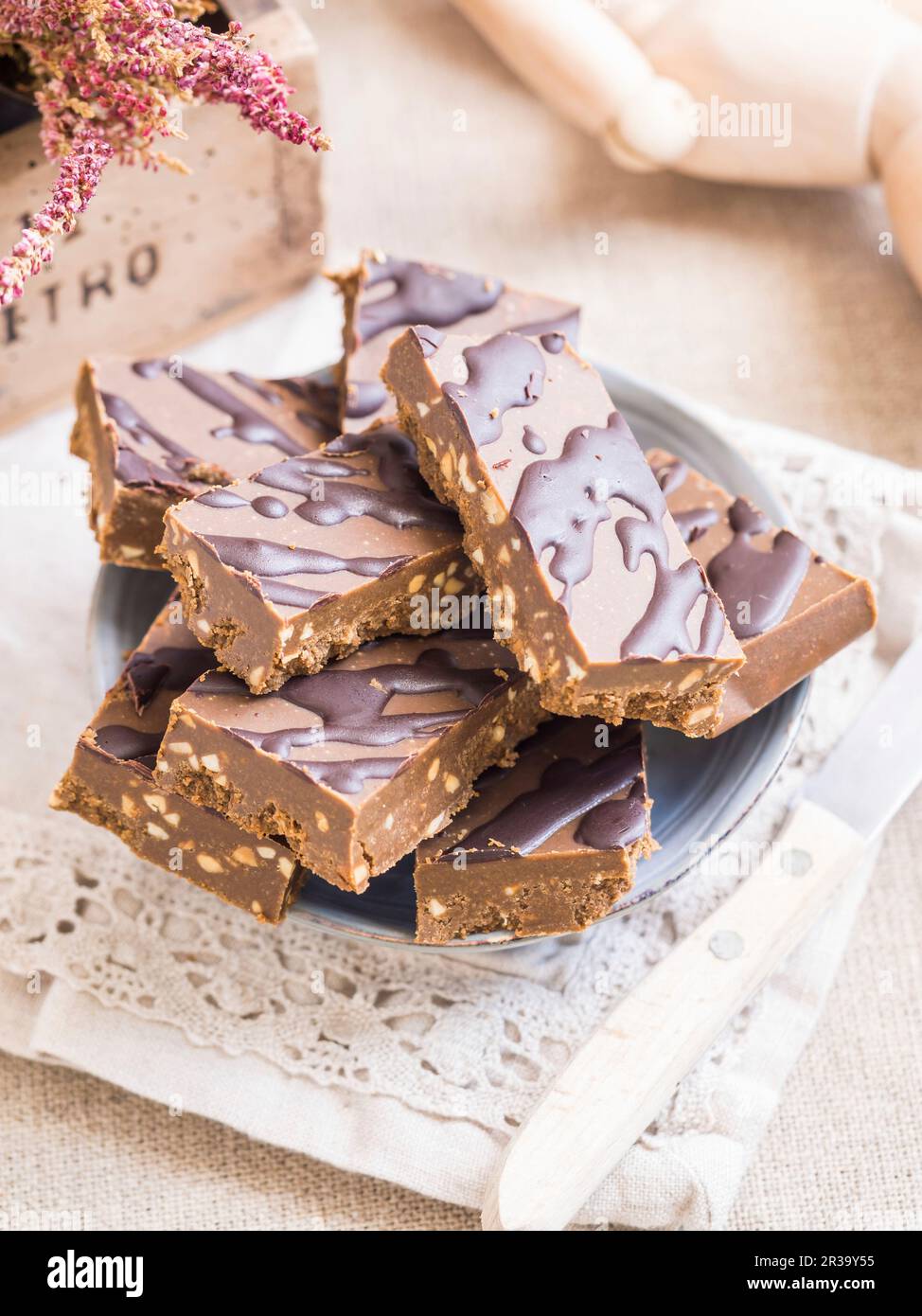 Homemade protein bars with peanut butter and hemp protein Stock Photo