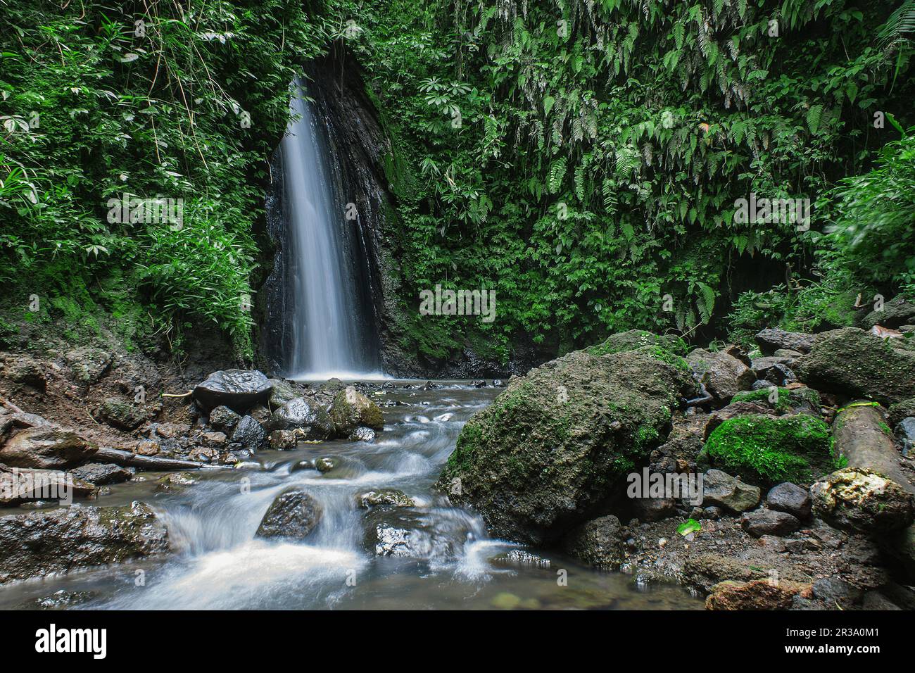 Beautiful view of waterfall in forest, Galunggung Waterfall, Tasikmalaya, West Java, Indonesia Stock Photo