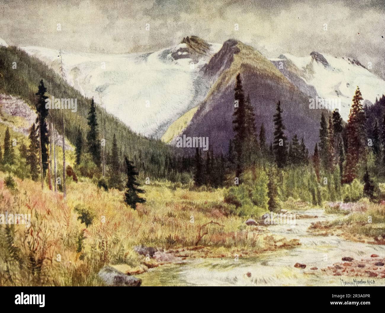 Great Illecillewaet Glacier, British Columbia, Canada watercolor by Thomas Mower Martin from the book ' Canada ' by Wilfred Campbell,  Published in 1907 by Adam and Charles Black in London Stock Photo