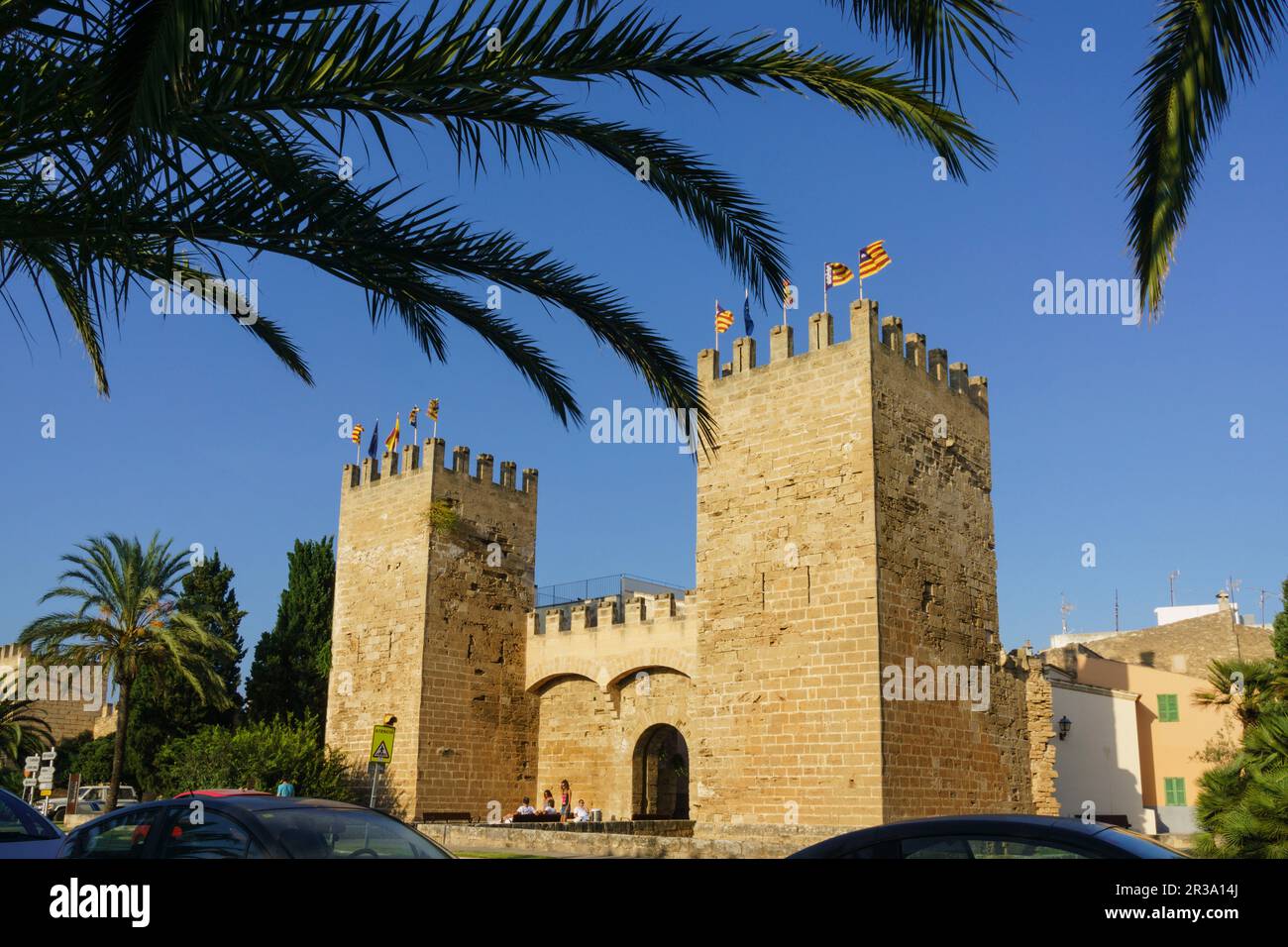 puerta de Mallorca - puerta de Sant Sebastia-, muralla medieval, siglo XIV, Alcudia,Mallorca, islas baleares, Spain. Stock Photo