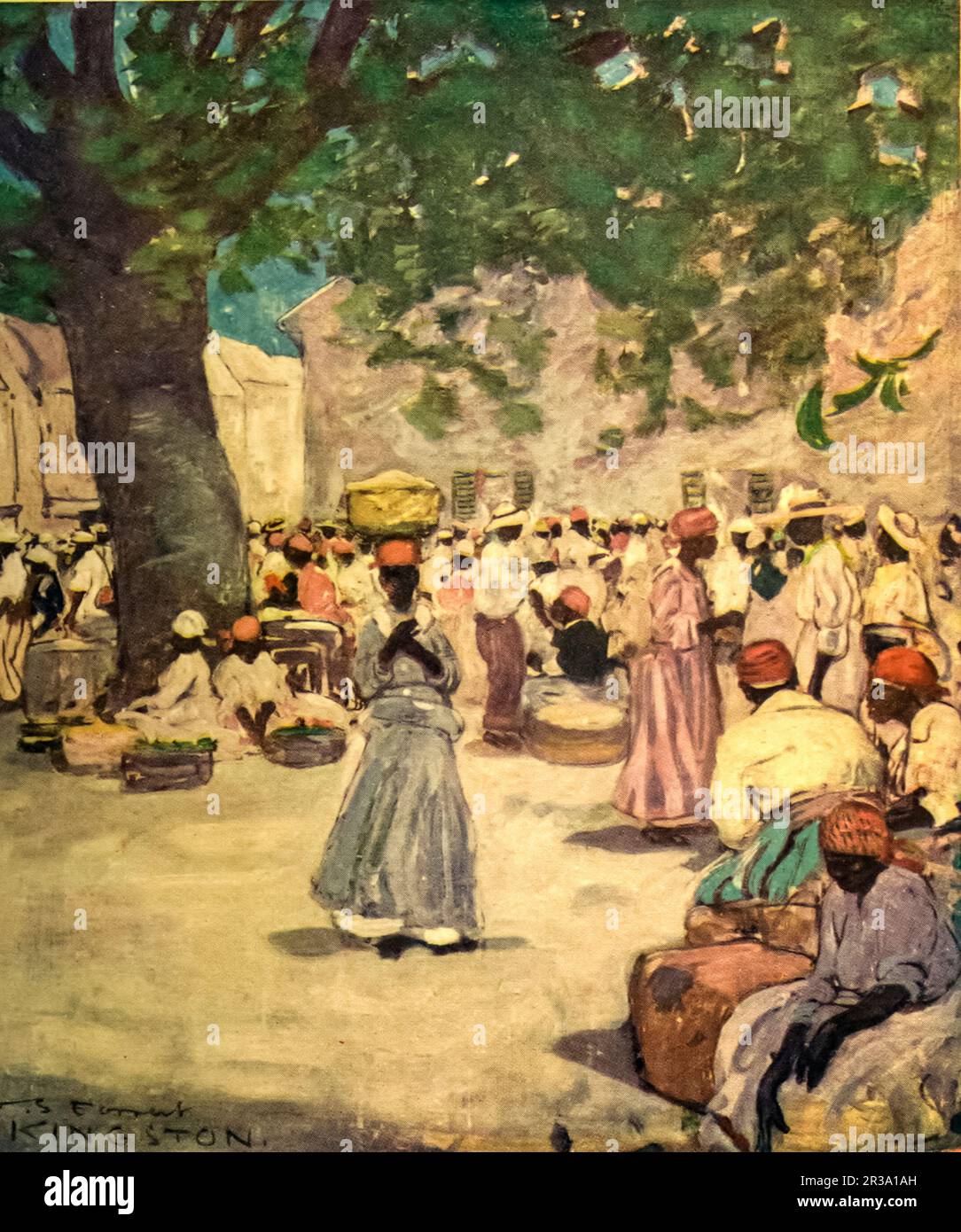 The Tobacco Market, Kingston Painted by Archibald Stevenson (A. S.) Forrest,  from the illustrated book ' Jamaica ' by John Henderson, Published in London by Adam. and Charles Black in 1906 Stock Photo