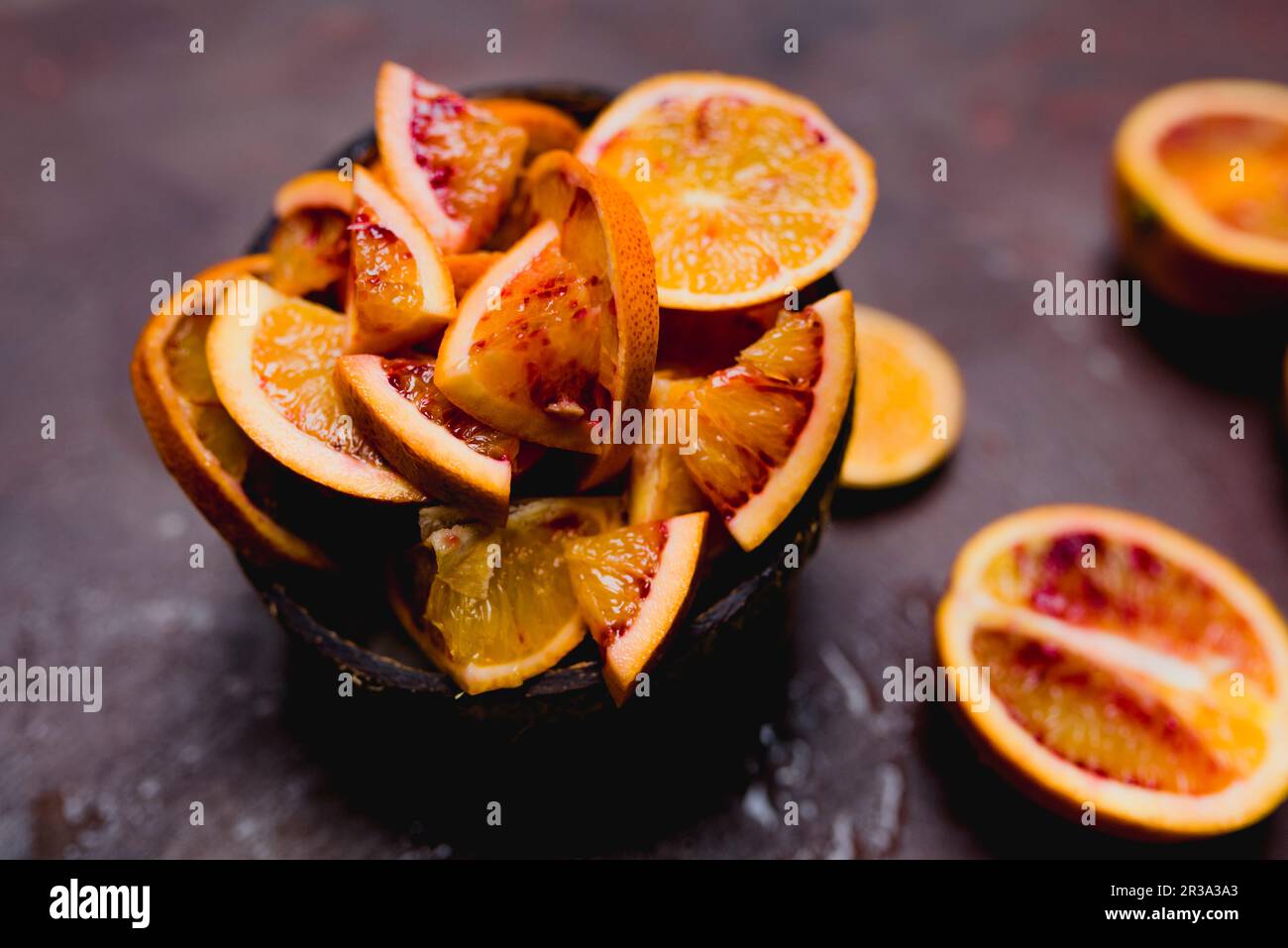 Pieces of blood orange peel Stock Photo