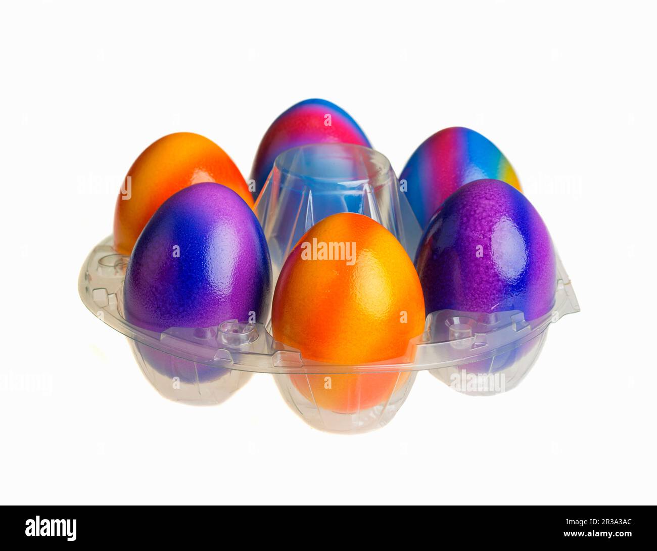 Colourful Easter eggs in a plastic holder Stock Photo