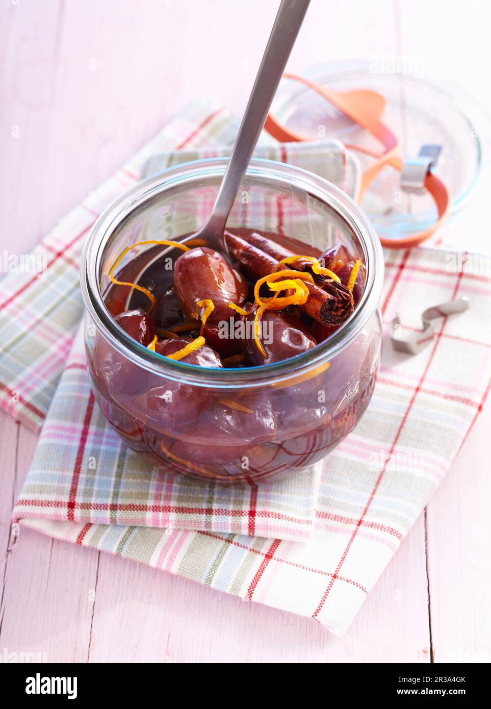 Homemade damson compote with orange zest in a preserving jar Stock Photo Alamy