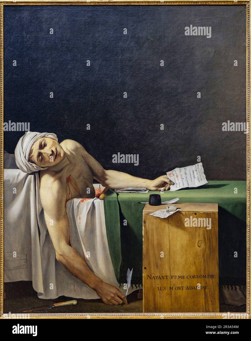 La muerte de Marat,Jacques-Louis David, 1793, oleo sobre lienzo, Neoclasicismo,Museo del Louvre, museo nacional de Francia, Paris, France,Western Europe. Stock Photo