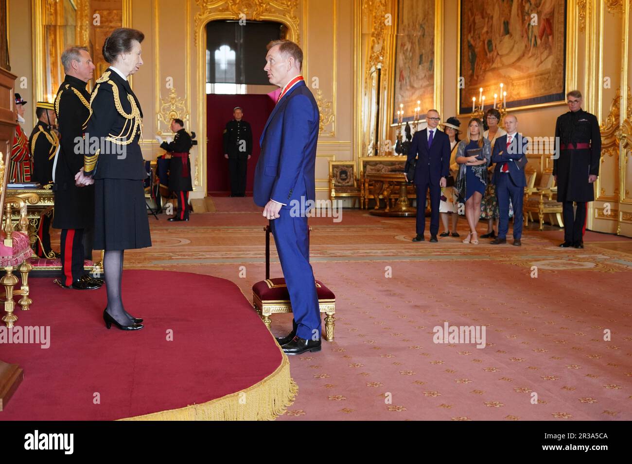 Sir Christopher Bryant, Member of Parliament for Rhondda and Chair, Commons Committee on Standards, from Porth, is made a Knight Bachelor by the Princess Royal at Windsor Castle. The honour recognises political and public service. Picture date: Tuesday May 23, 2023. Stock Photo