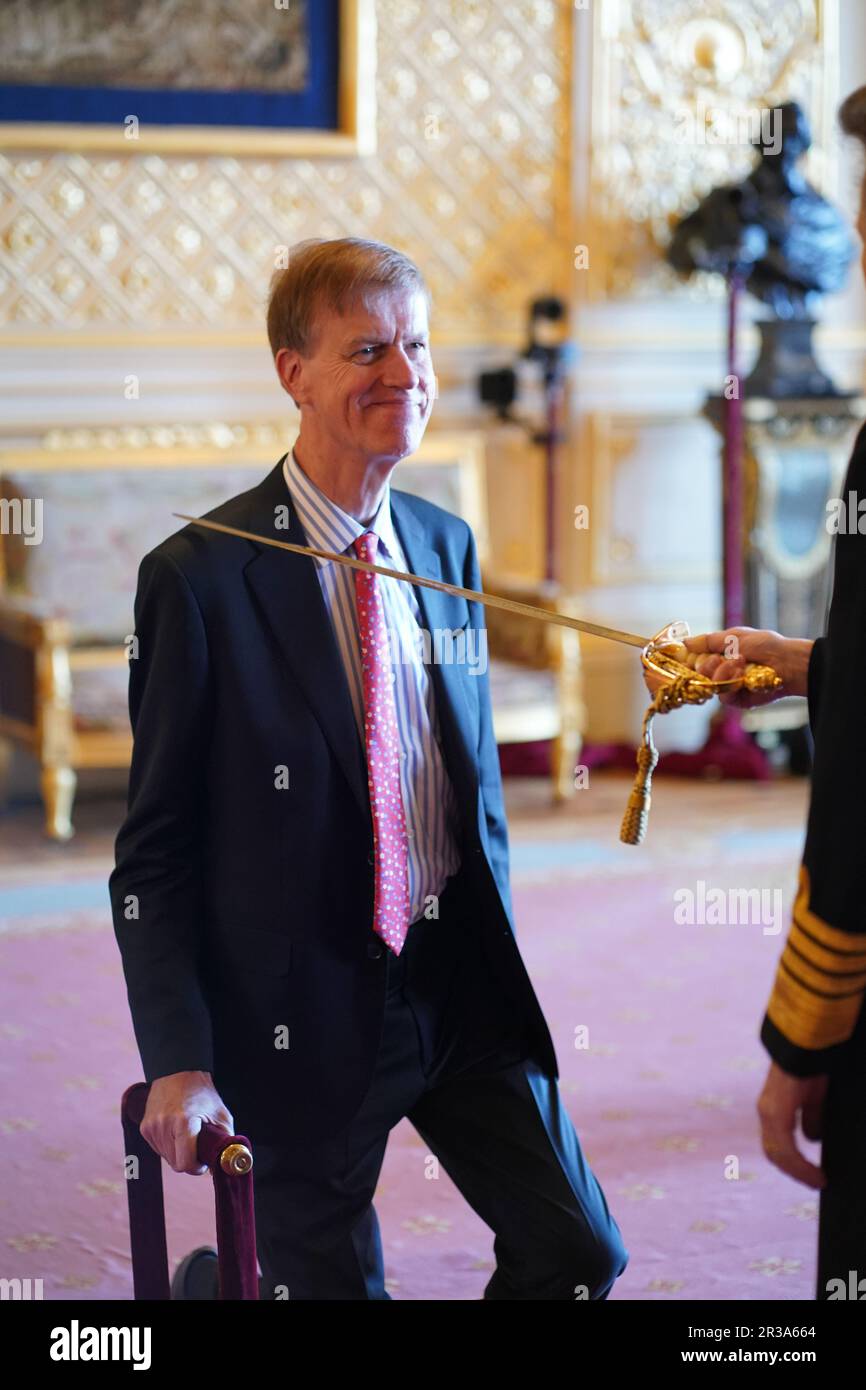 The Right Honourable Sir Stephen Timms, Member of Parliament for East Ham, from London, is made a Knight Bachelor by the Princess Royal at Windsor Castle. The honour recognises political and public service. Picture date: Tuesday May 23, 2023. Stock Photo