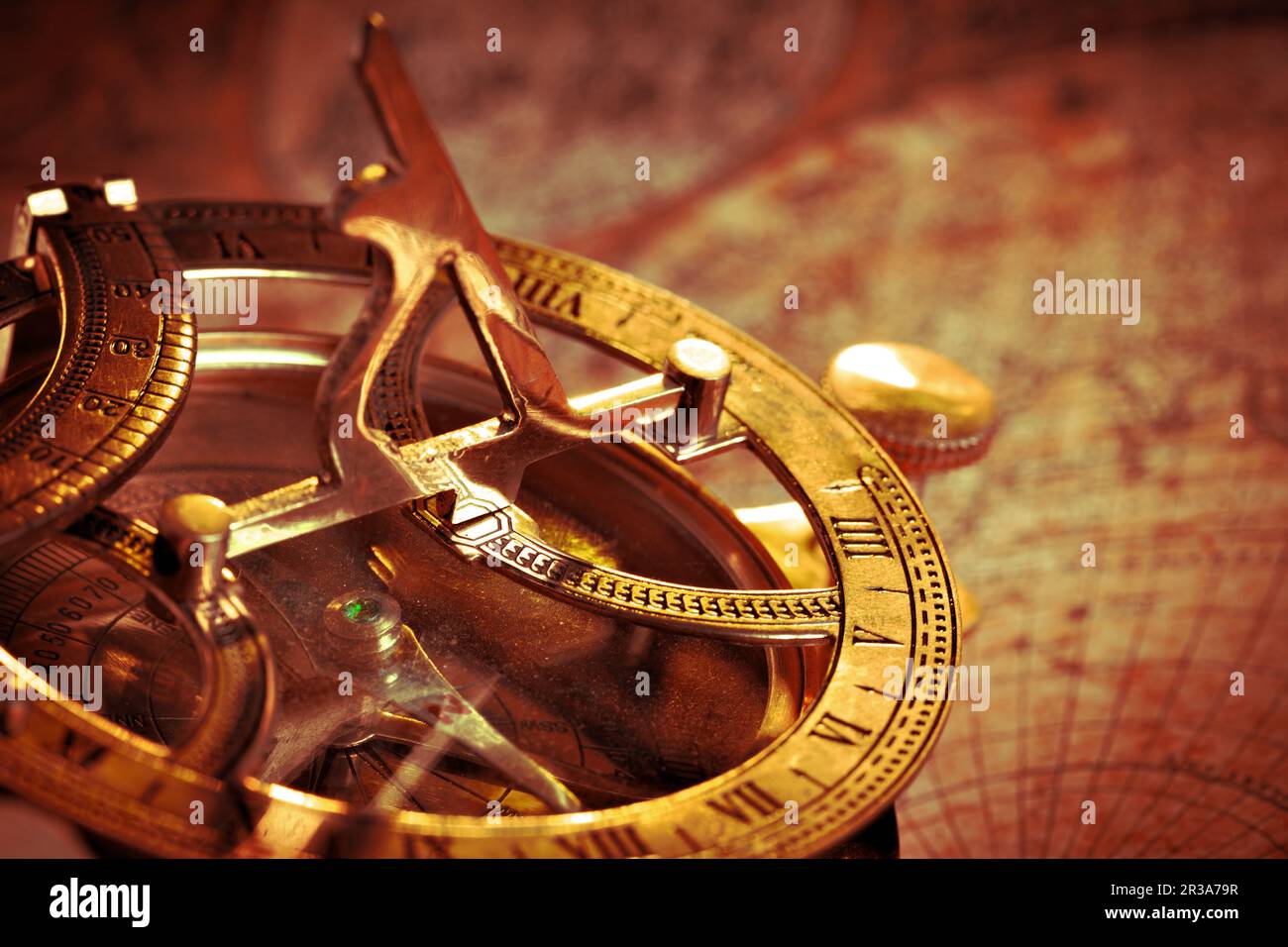 Old compass on vintage map Stock Photo - Alamy