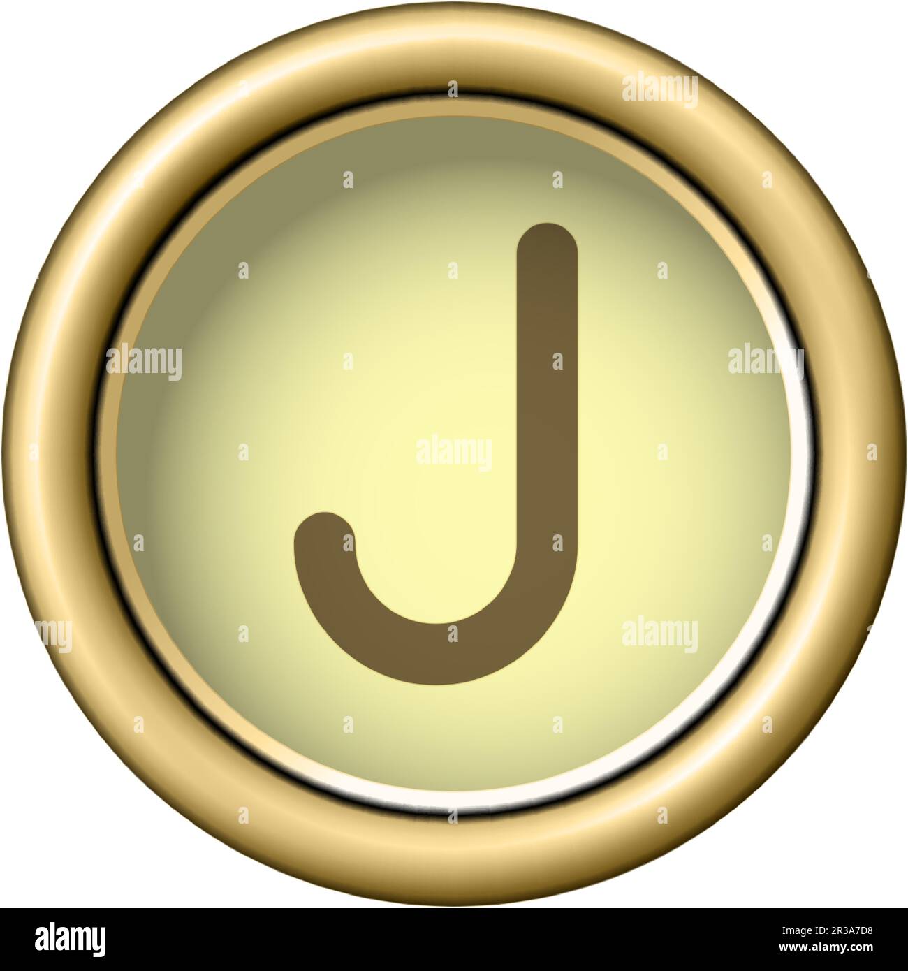 Letter J. Vintage golden typewriter button isolated on white background. Graphic design element for scrapbooking, sticker, web site, symbol, icon. Vec Stock Vector