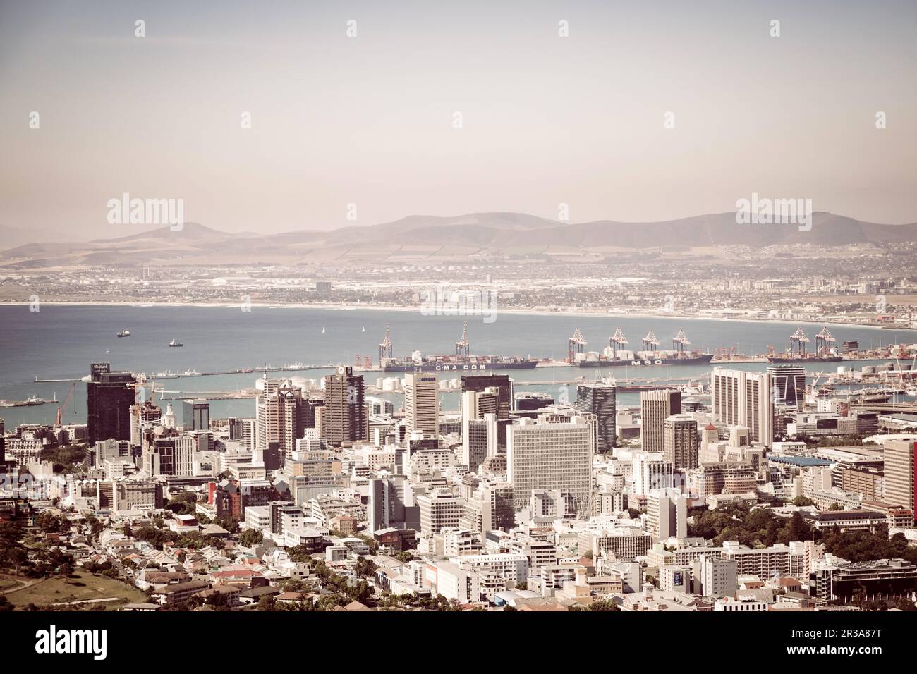 Elevated view of Cape Town Harbor Port and Central Business District Stock Photo
