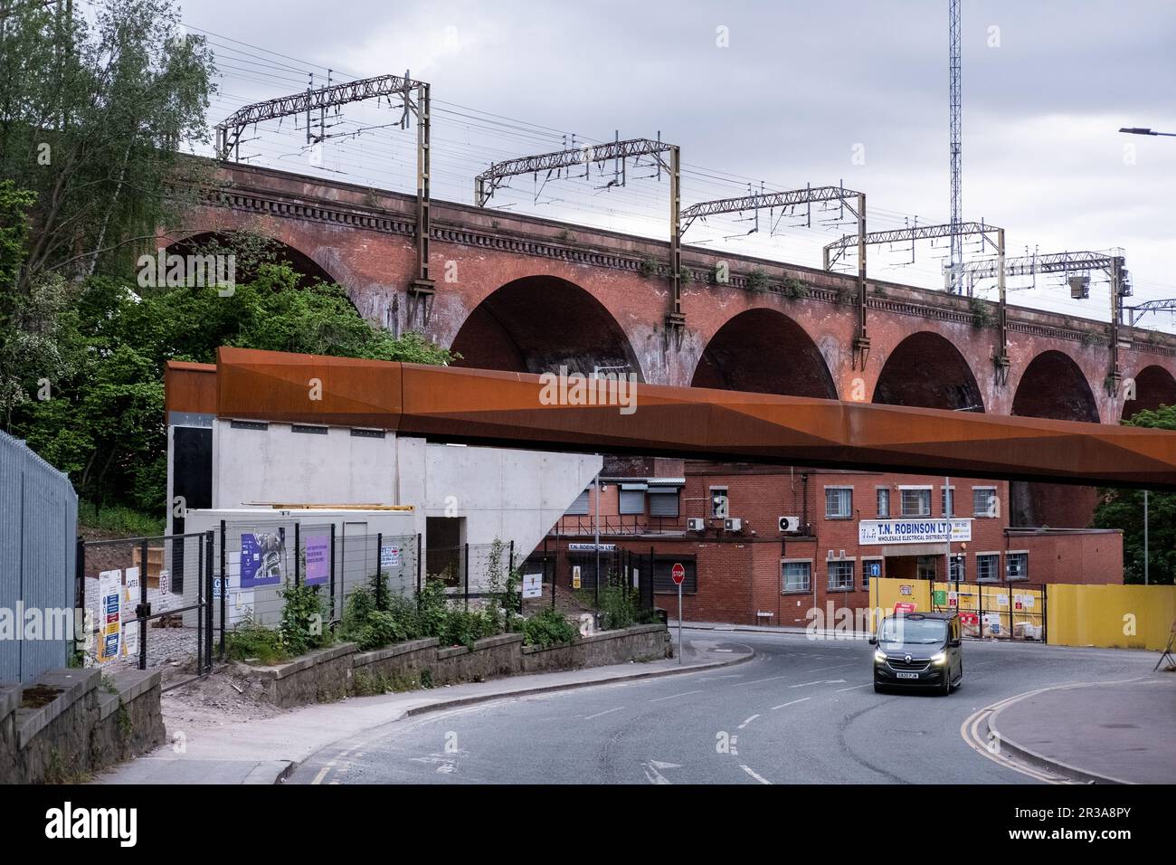 Stockport interchange foot bridge during construction in 2023 Stock