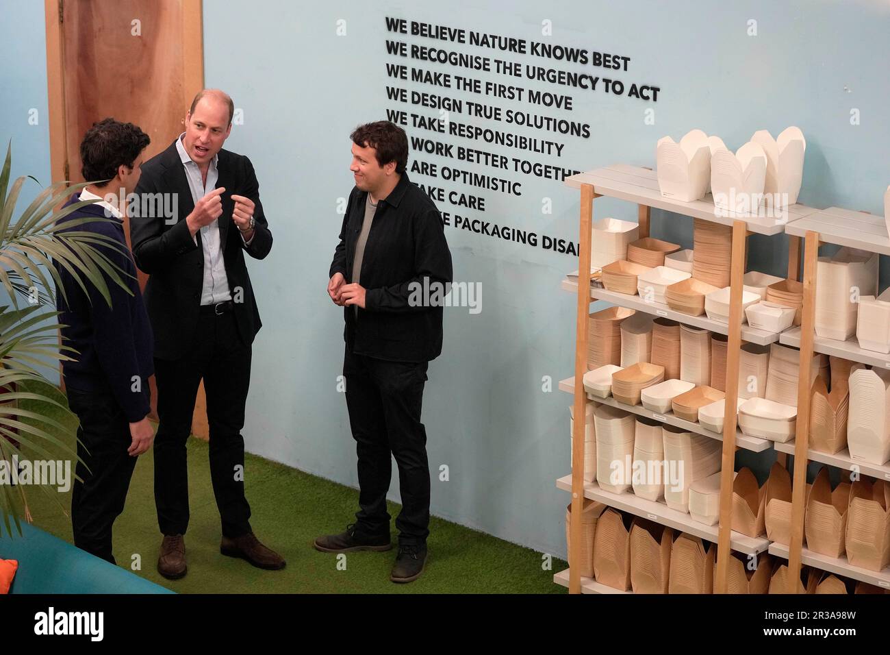 Britain's Prince William talks to Cofounders Rodrigo Garcia Gonzalez