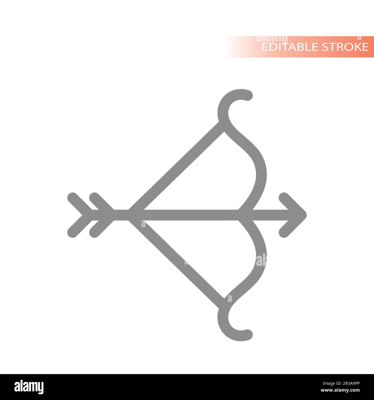 Bow and arrow simple line vector. Outline, editable stroke icon. Stock Vector