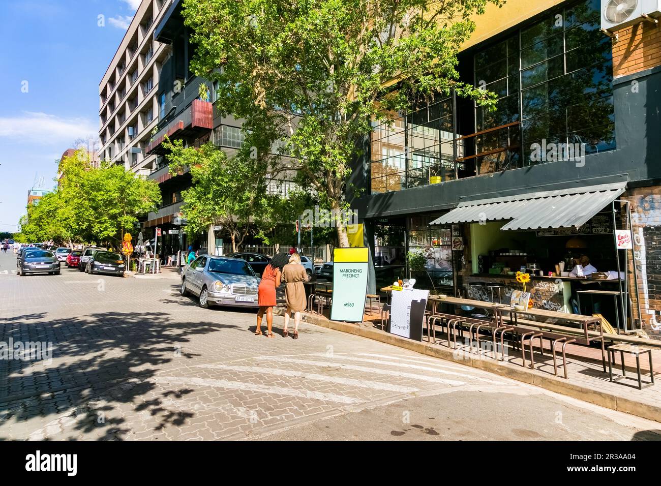 Street cafe and restaurants at Moboneng precinct in Johannesburg central business district Stock Photo