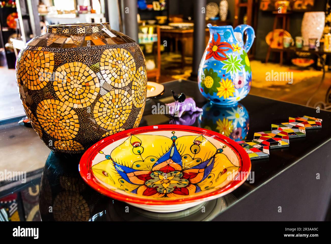 Interior of ceramics and porcelain arts and crafts store Stock Photo