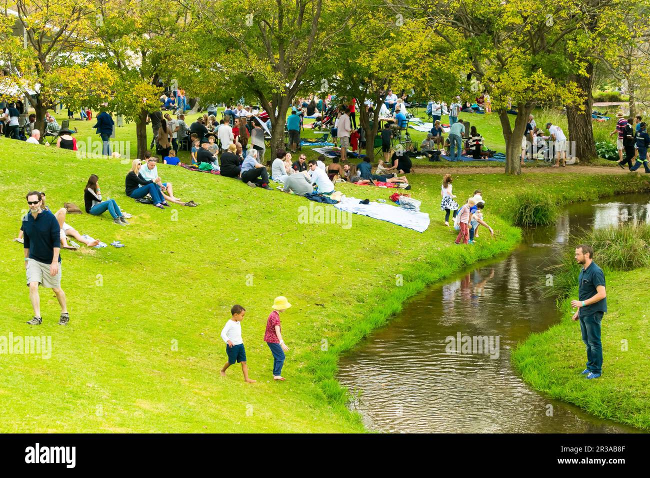 Diverse people at an outdoor food and wine festival stock photo alamy
