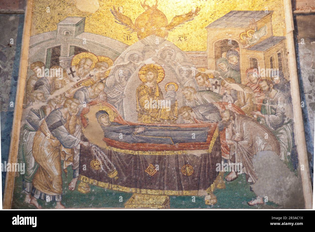 Mosaico del tránsito de la virgen , nave principal.Monasterio de San Salvador en Chora, siglo XI. Estambul.Turquia. Asia. Stock Photo