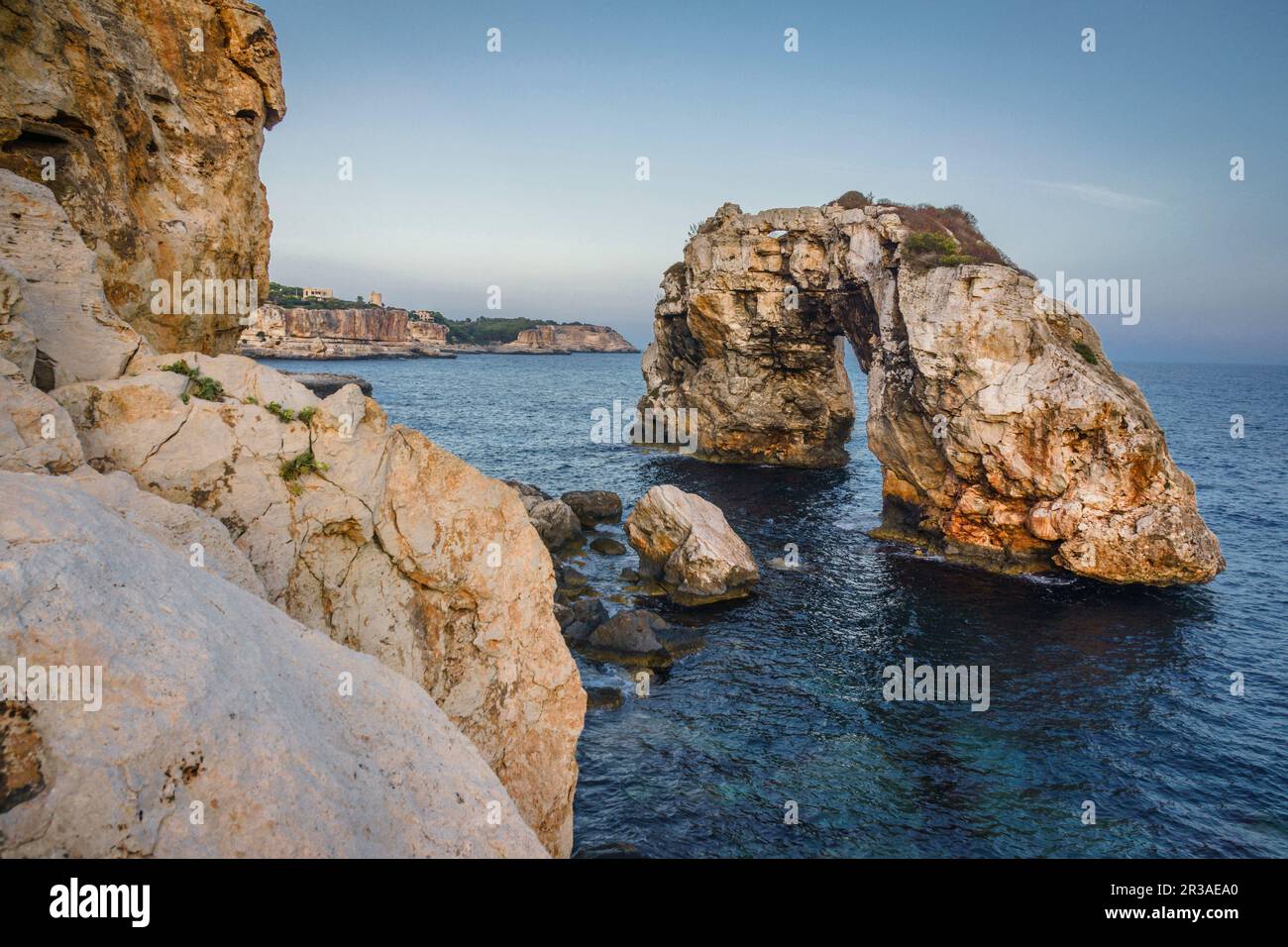arco natural de roca Es Pontas,Santanyí,islas baleares, Spain. Stock Photo