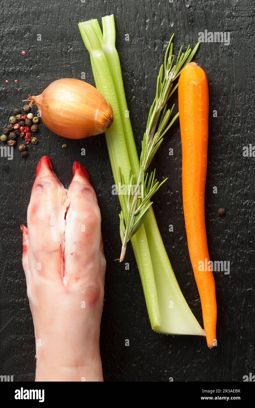 Pork hock and vegetable for stock base Stock Photo