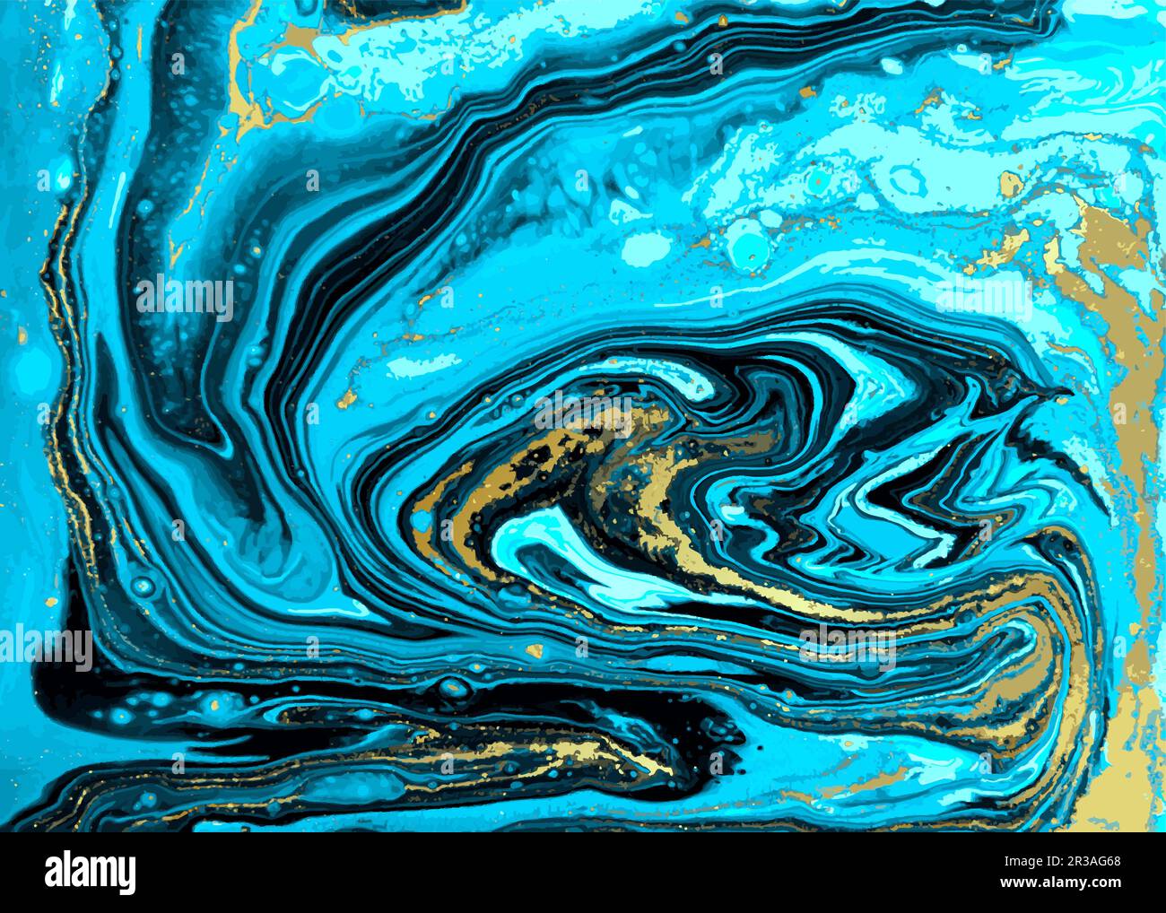 Light Blue Marble Background with Dark and Gold Veins Stock Vector