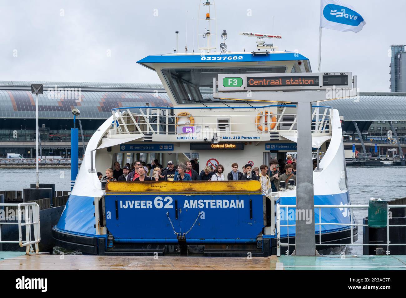 Amsterdam, The Netherlands - 8 September 2022: People inside a GVB ferryboat Stock Photo