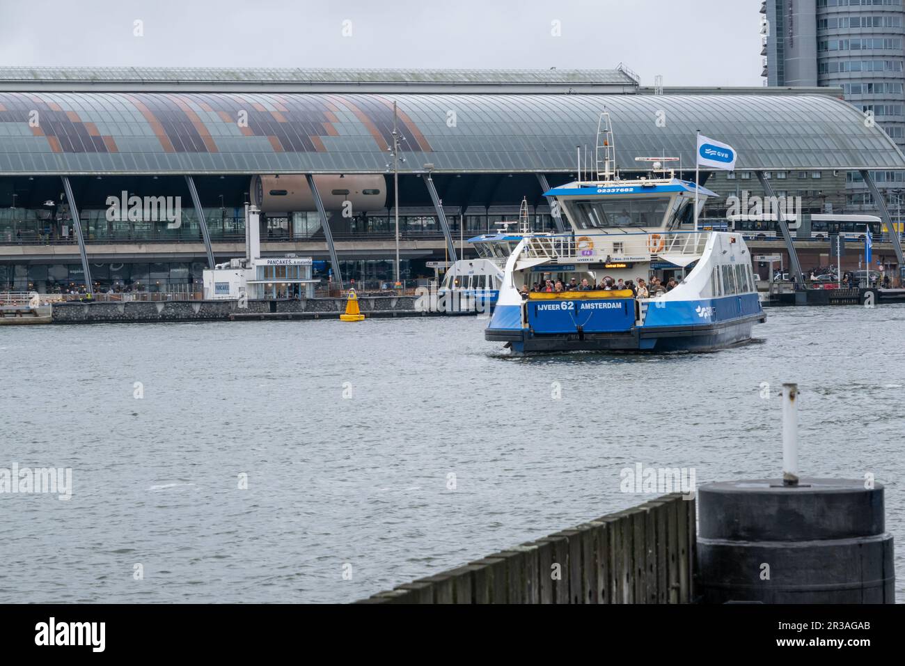 Amsterdam, The Netherlands - 8 September 2022: A GVB ferryboat crossing the IJ River Stock Photo
