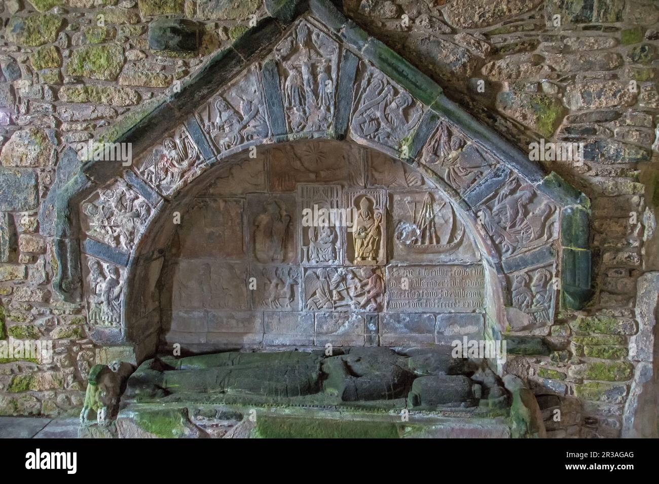 Alasdair Crotach's Wall Tomb, St Clement’s Church, Rodel, Harris, Isle of Harris, Hebrides, Outer Hebrides, Western Isles, Scotland, United Kingdom Stock Photo