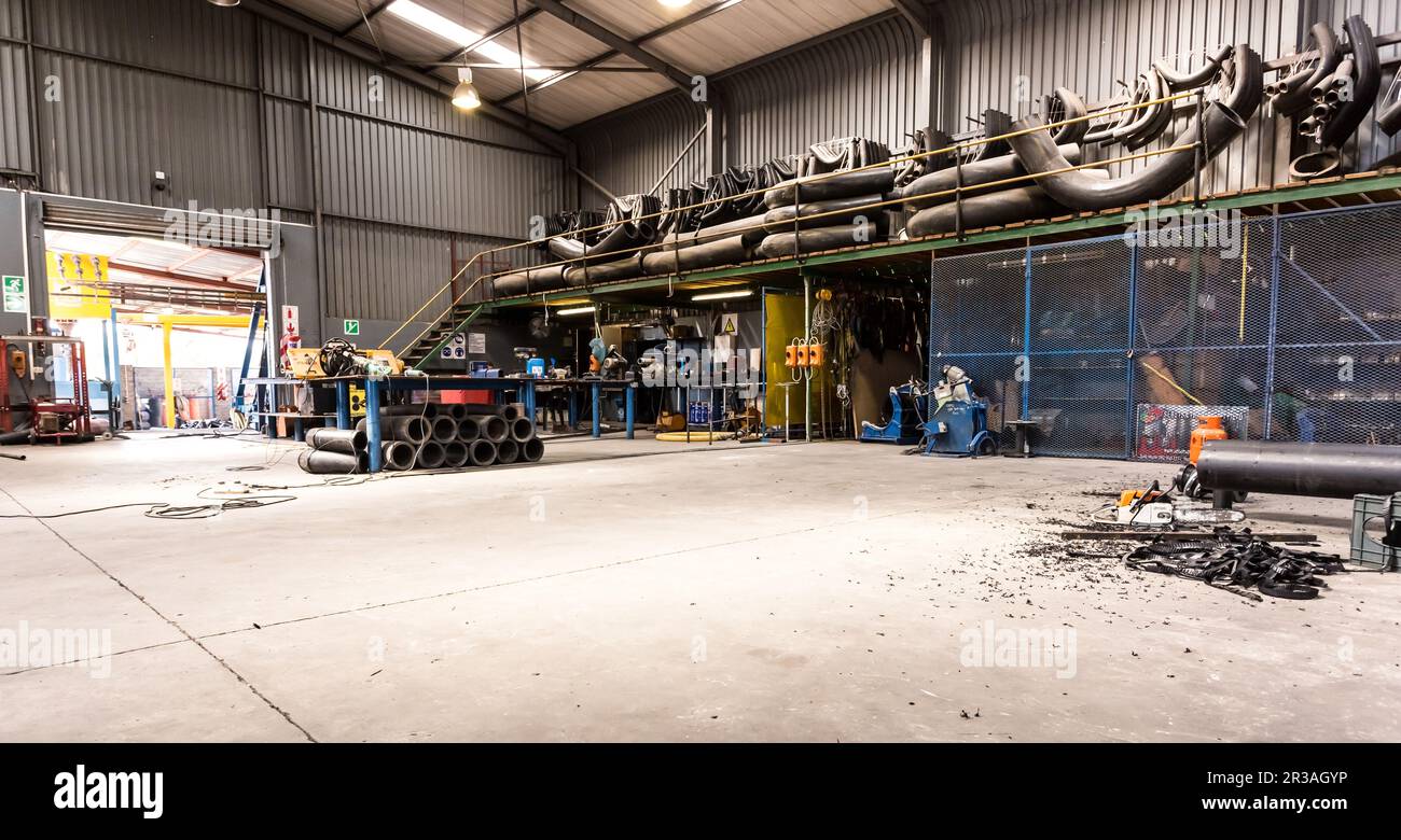 Empty steel and pipe manufacturing and fabrication workshop Stock Photo
