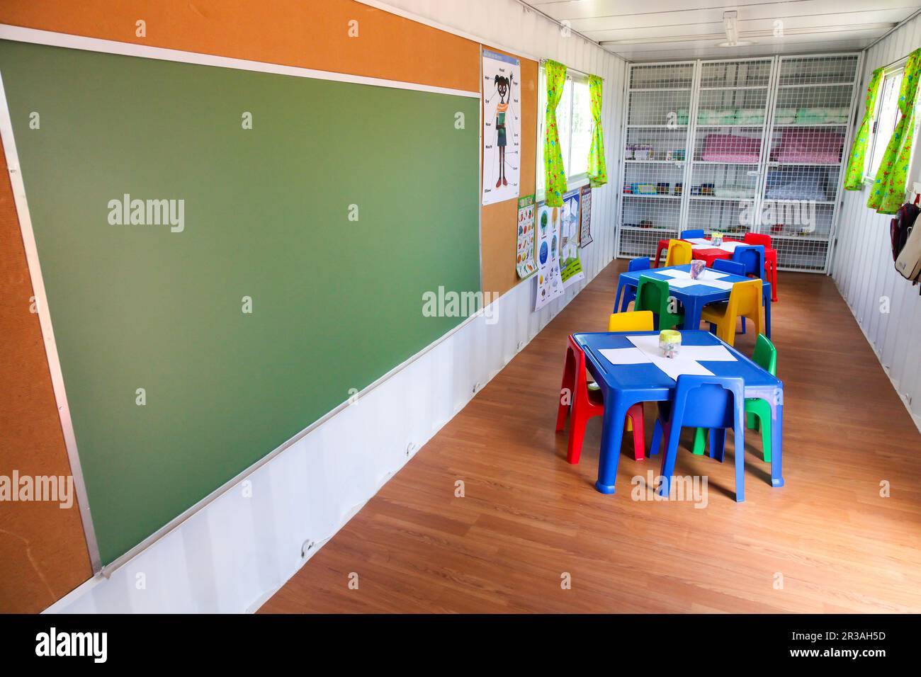 Inside interior of Portable Preschool Classroom made from a shipping