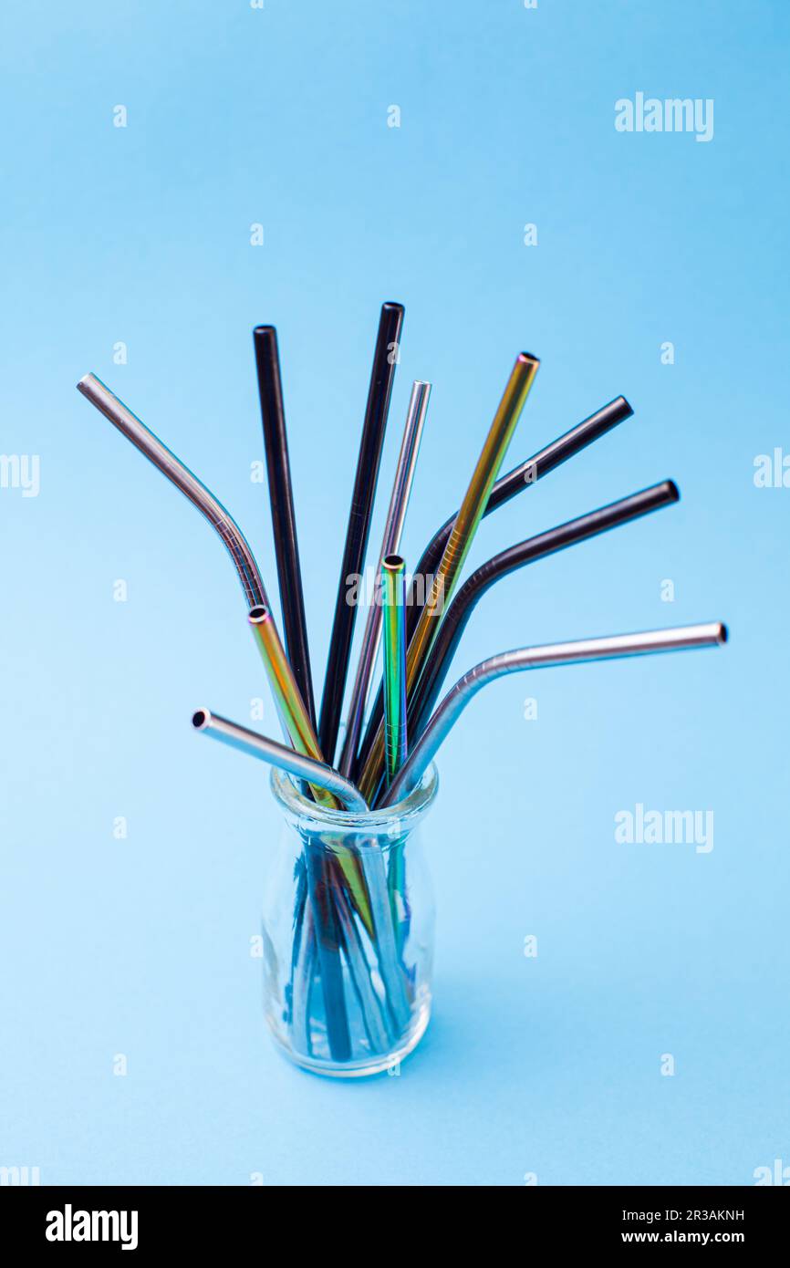 Stainless steel straws for reusable and reduce the use of plastic Stock Photo