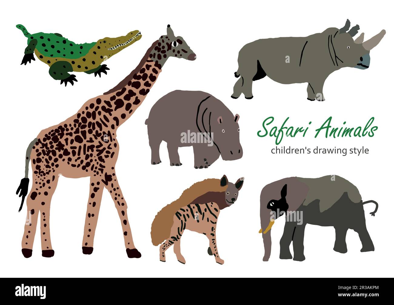 Vector illustration of cute wild safari African animals. Including