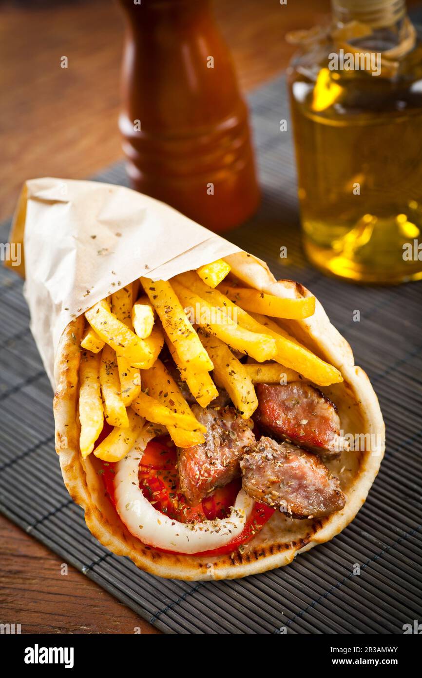 Greek pork gyros in pita Stock Photo Alamy