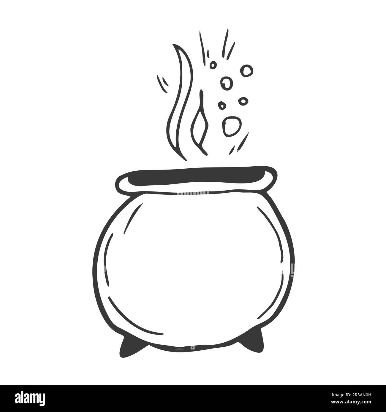 Boiling magic cauldron vector illustration. Hand drawn wiccan design, astrology, alchemy, magic symbol Stock Vector