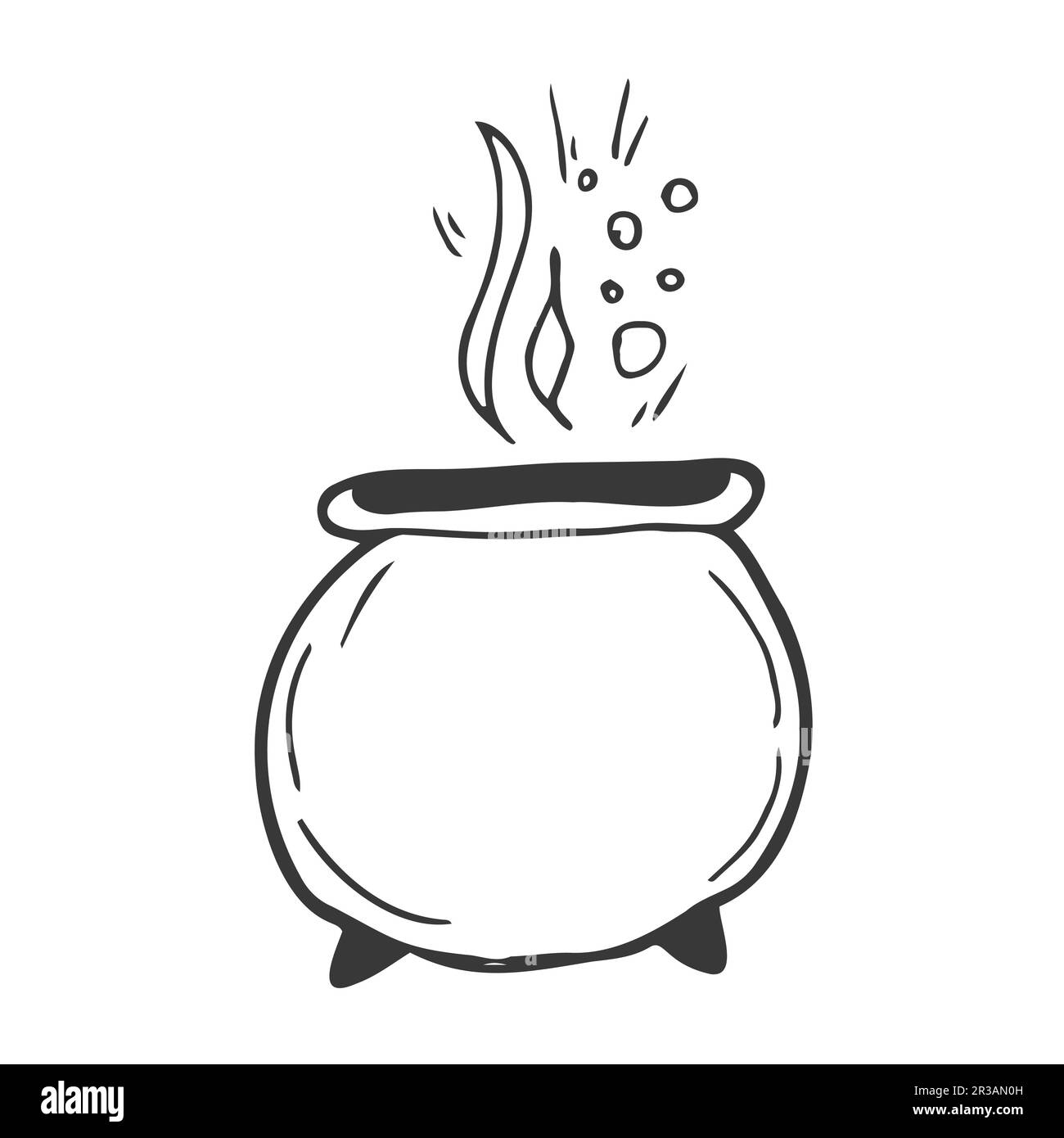 Boiling magic cauldron vector illustration. Hand drawn wiccan design
