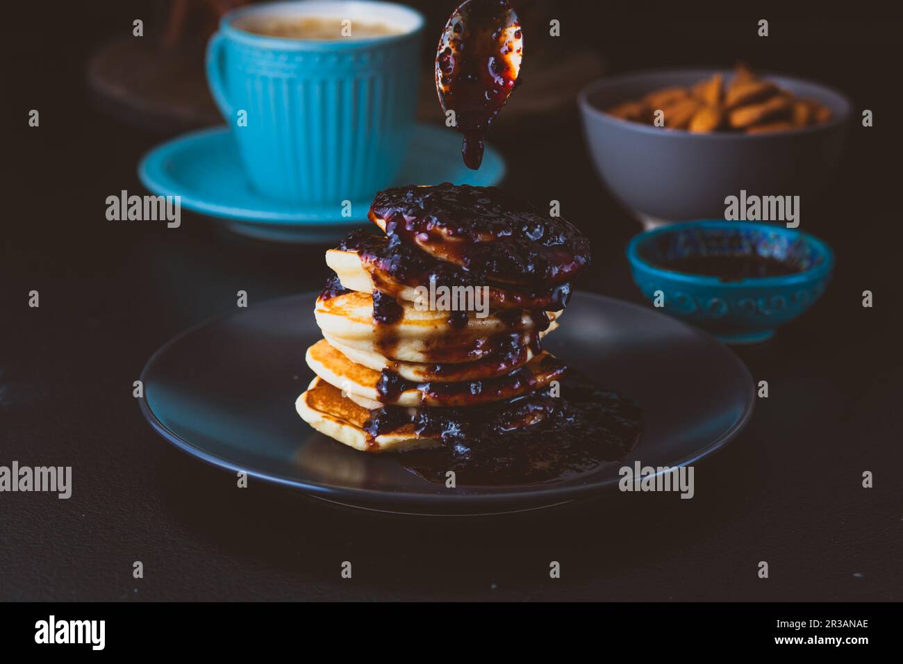 The art of making nutritious American pancakes Stock Photo