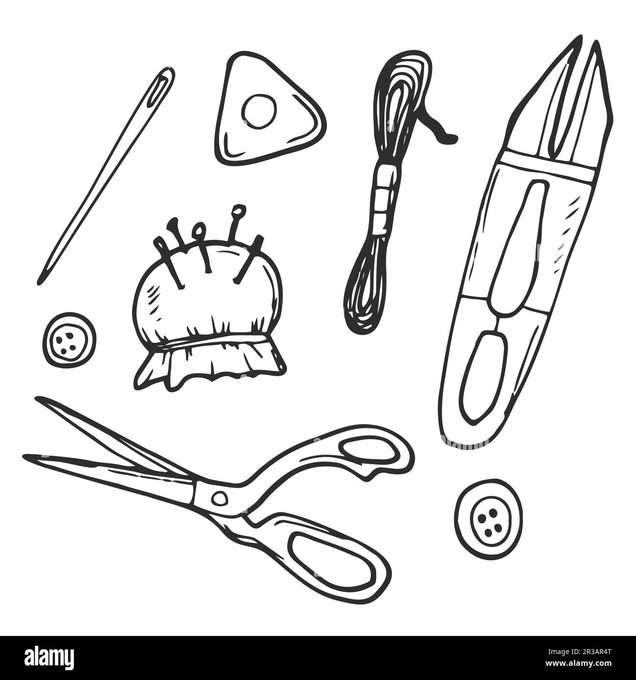 Sewing set. Free hand drawing, sketch style Stock Vector Image & Art