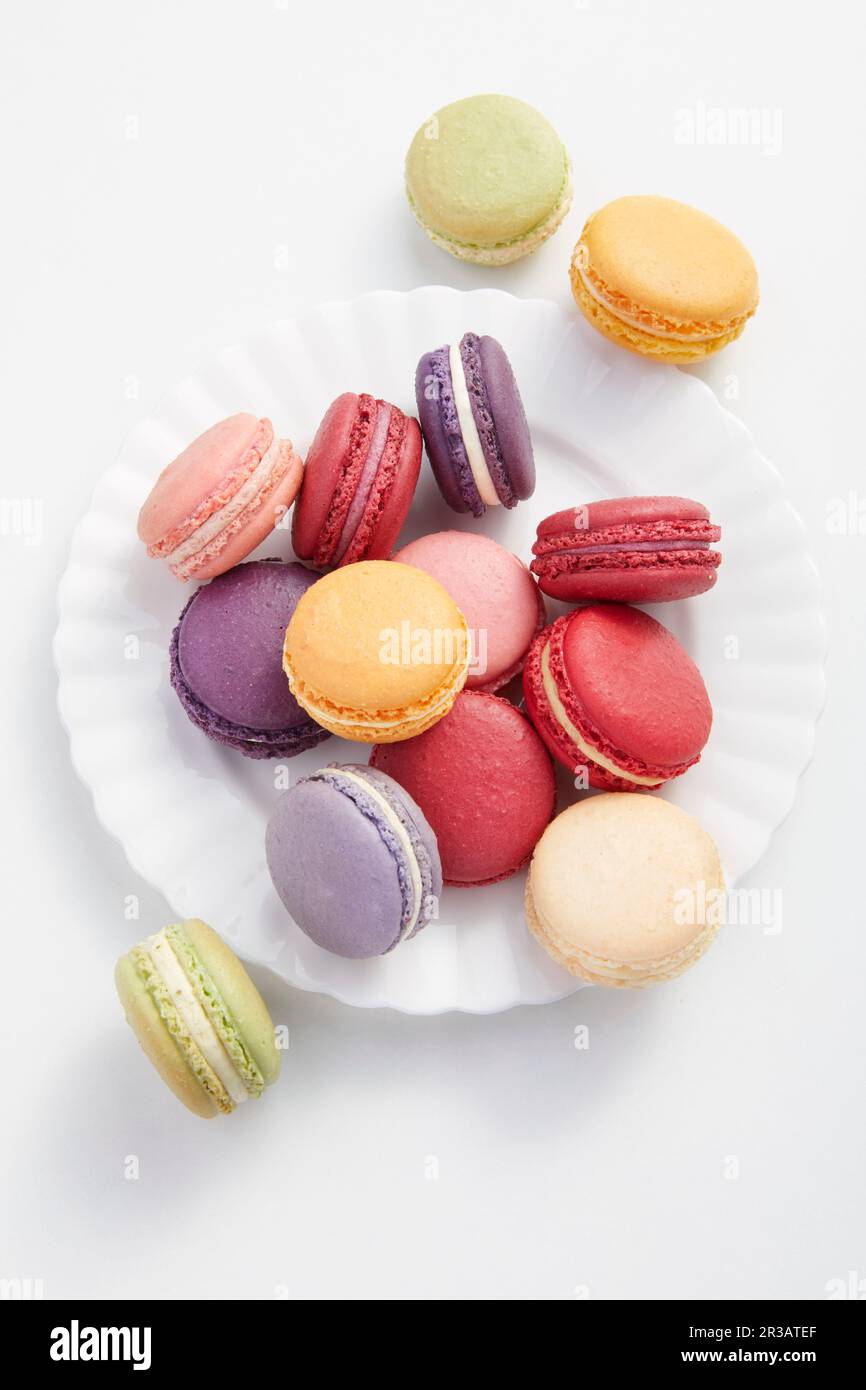 Macarons on a white plate Stock Photo