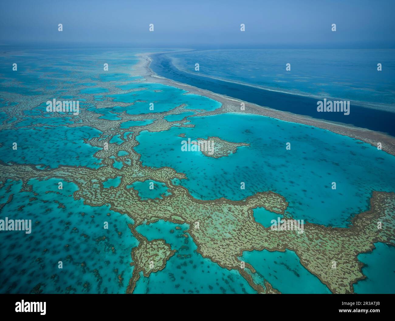 Aerial view of the Great Barrier Reef, Queensland Australia on scenic