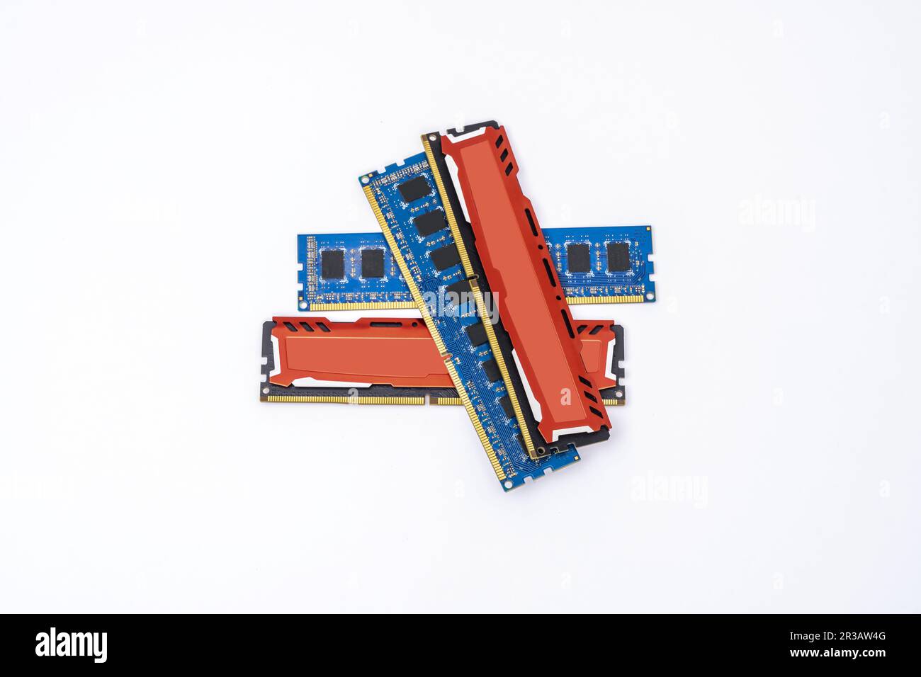 Some mixed ddr3 and ddr4 ram memory modules on a plain white surface Stock Photo