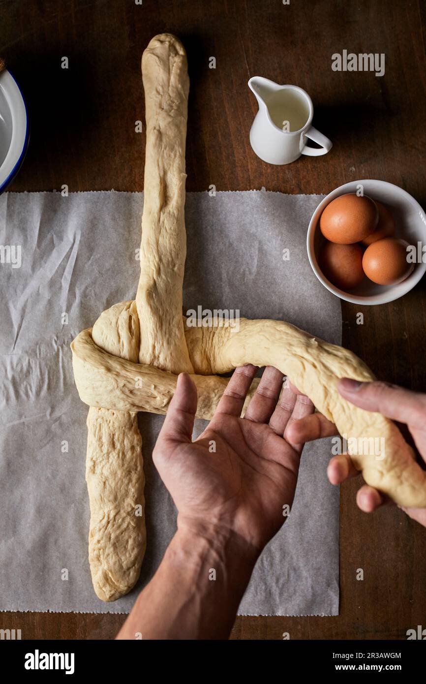 A braided loaf being made Stock Photo