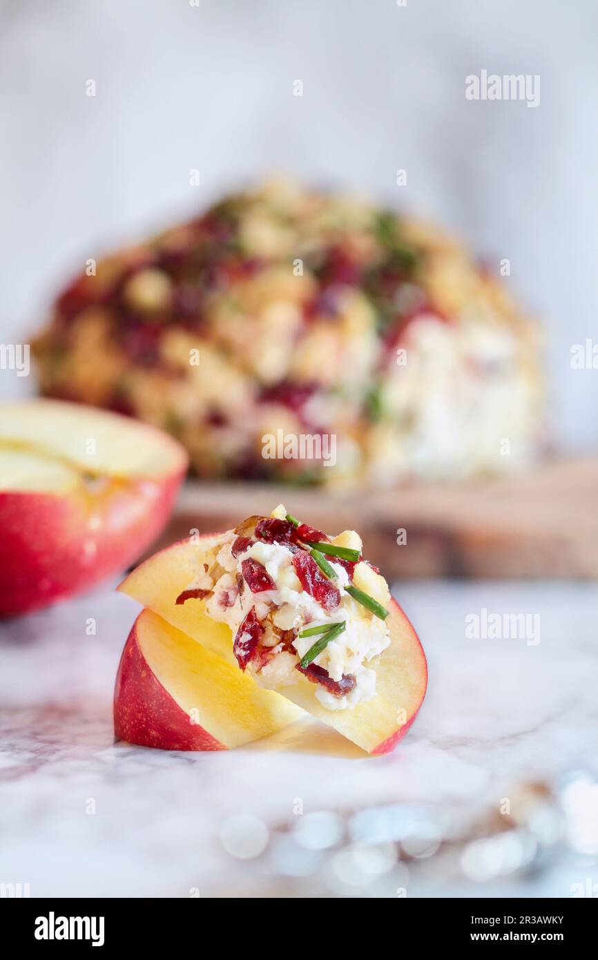 Cranberry spread made with goat cheese, dried cranberries, walnuts, and