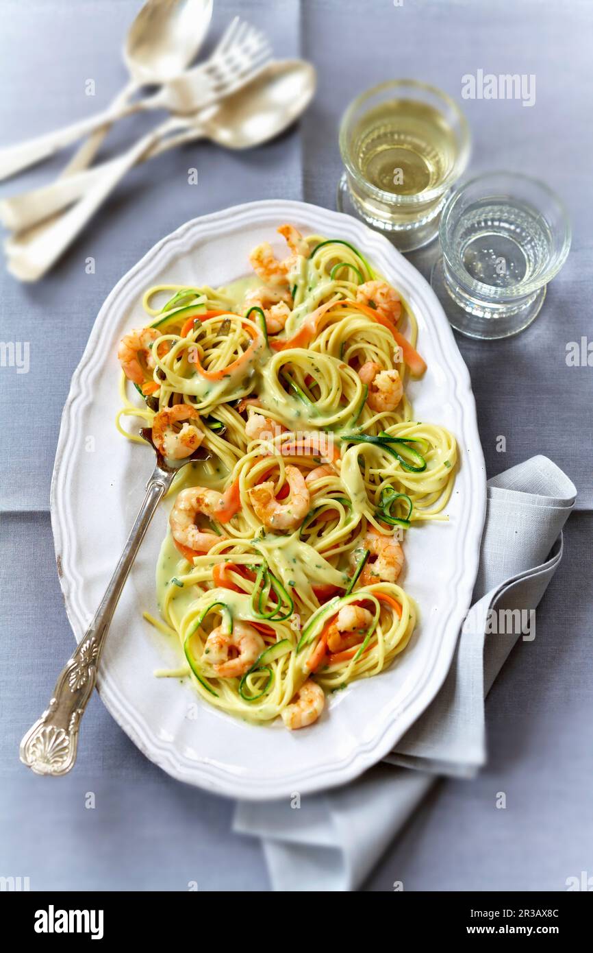 Spaghetti with shrimp sauce Stock Photo - Alamy