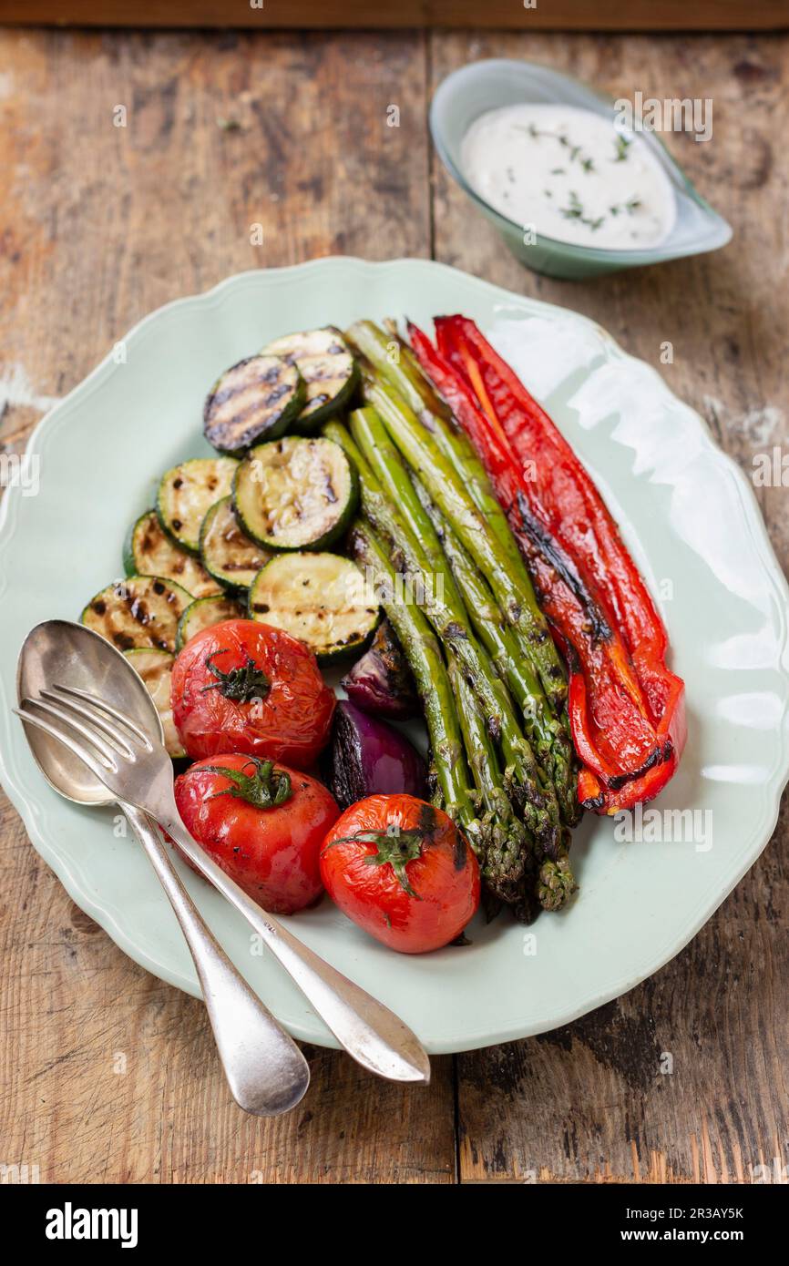 Grilled vegetables tomatoes, red onion, zucchini, asparagus, red