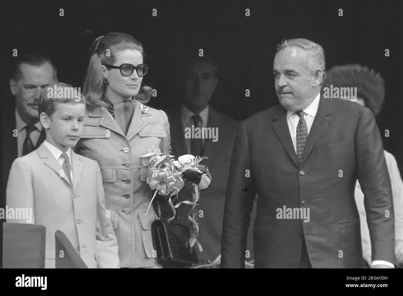 ARCHIVE PHOTO: Fuerst Rainier of Monaco would have been 100 years old on May 31, 2023, Fuerst RAINIER of MONACO, with his wife Gracia Patricia Grace Kelly, son Albert on the left, as a spectator at the Formula 1 Grand Prix of Monte Carlo Monaco, May 18, 1969, SW -Recording, ? Stock Photo