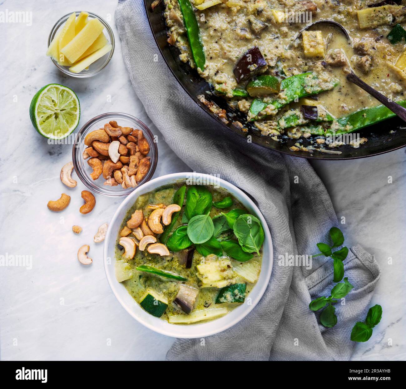 Vegan Thai Green Augbergine and Courgette Curry with bamboo shoots and