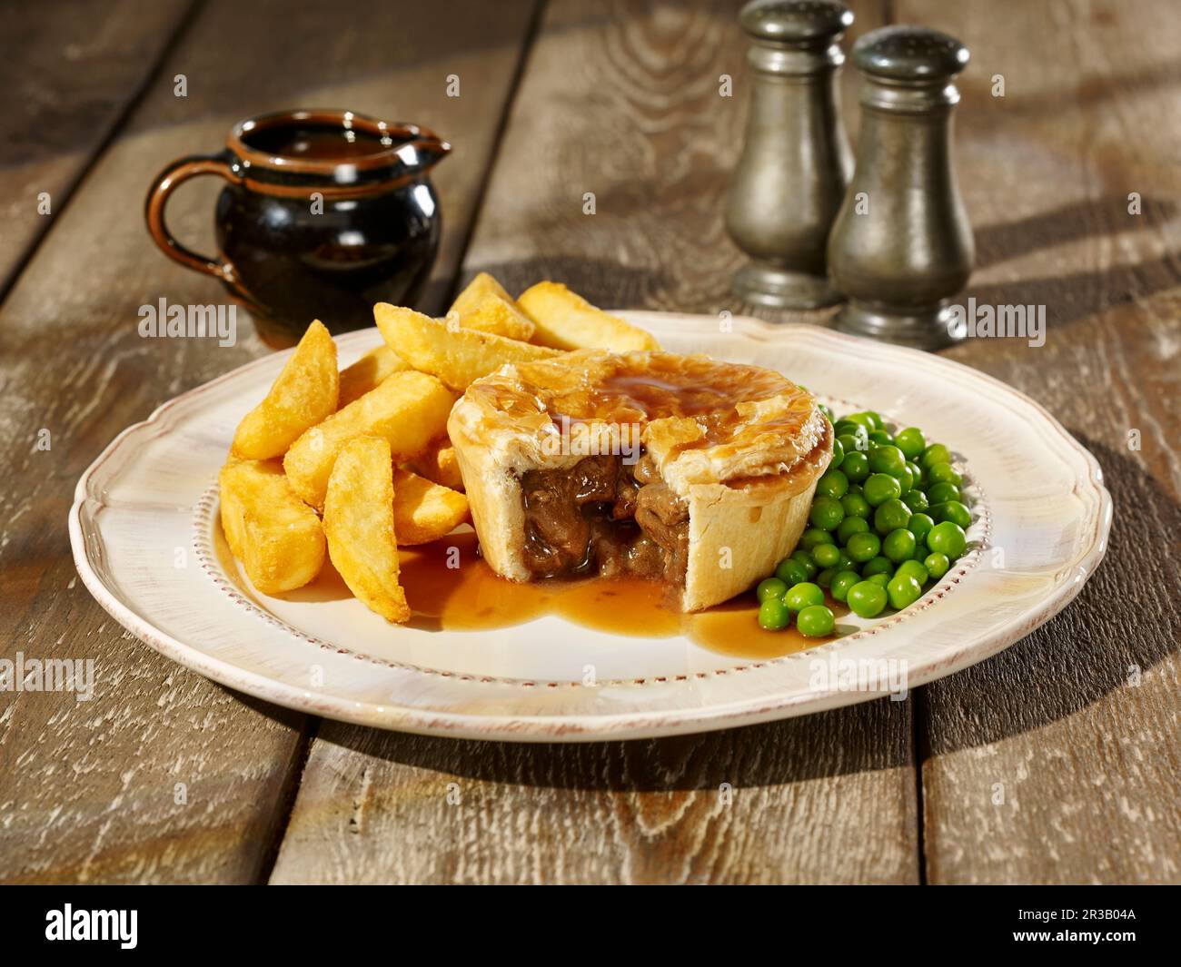 Steak Pie, Chips and Peas Stock Photo Alamy